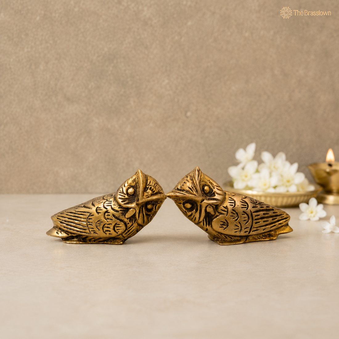 Handcrafted Brass Owl Idol for vastu (set of 2) – Decorative Owl Statue for Home Décor &amp; Spiritual Spaces 3 Inch
