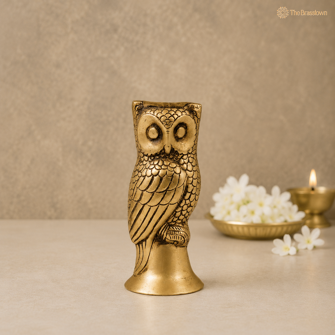 Handcrafted Brass Owl Idol for vastu – Decorative Owl Statue for Home Décor &amp; Spiritual Spaces 7 Inch