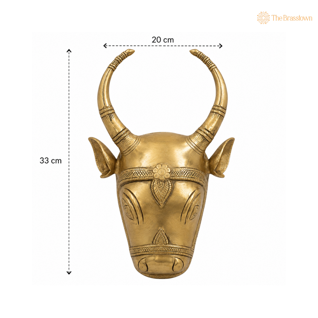 Brass Nandi Bull Face Wall Hanging – Sacred Nandi Bull Statue for Shivling, Puja &amp; Home Mandir Décor 13 Inch