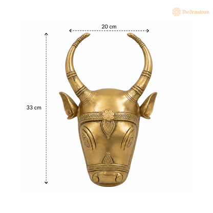 Brass Nandi Bull Face Wall Hanging – Sacred Nandi Bull Statue for Shivling, Puja &amp; Home Mandir Décor 13 Inch