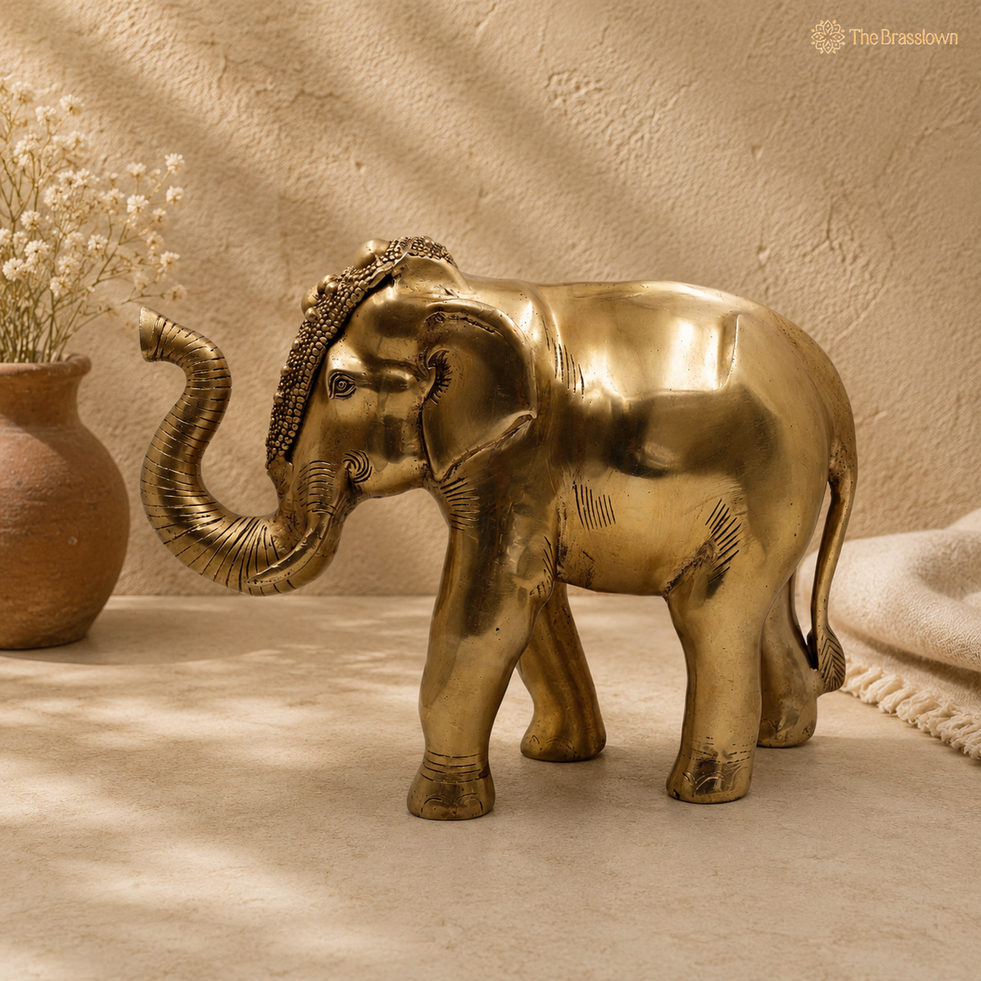 Brass Elephant Idol (Gajraj) – Decorative Elephant Statue for Home, Office &amp; Spiritual Décor 12 Inch