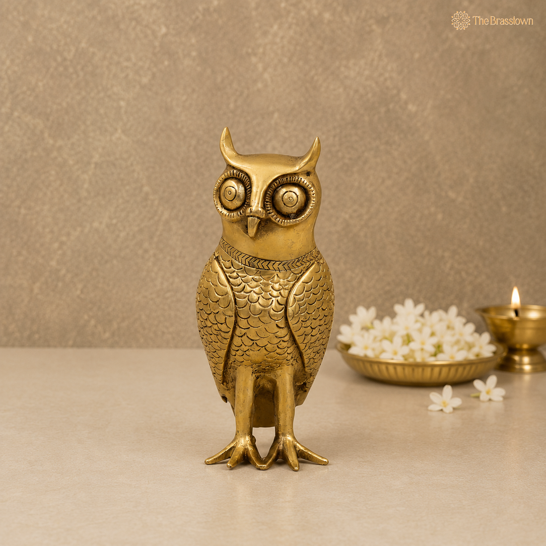 Brass Owl Idol for vastu – Decorative Owl Statue for Home Décor &amp; Spiritual Spaces 8 Inch