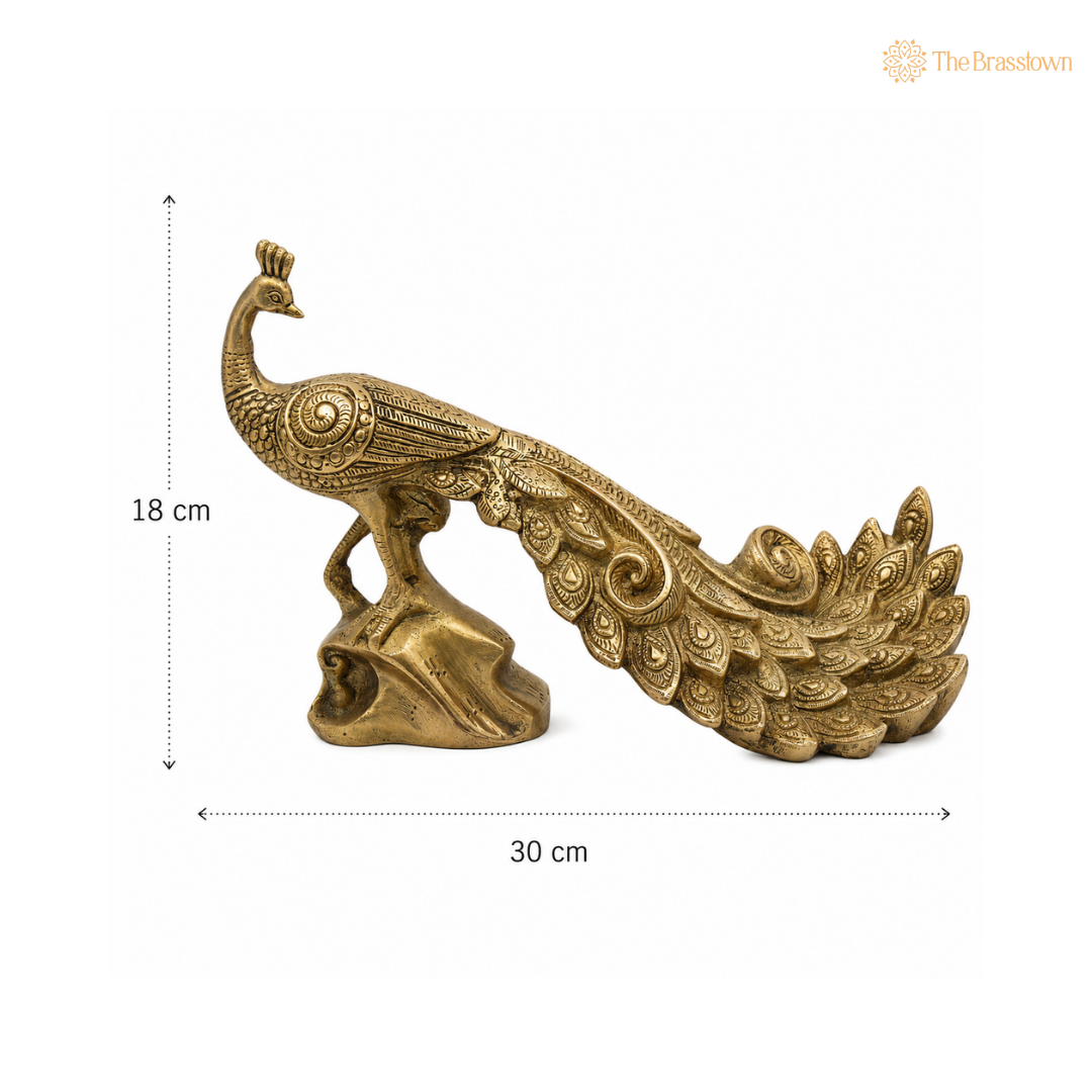 Antique Handcrafted Brass Peacock Showpiece – Decorative Table Décor Sculpture for Home &amp; Office 7 Inch