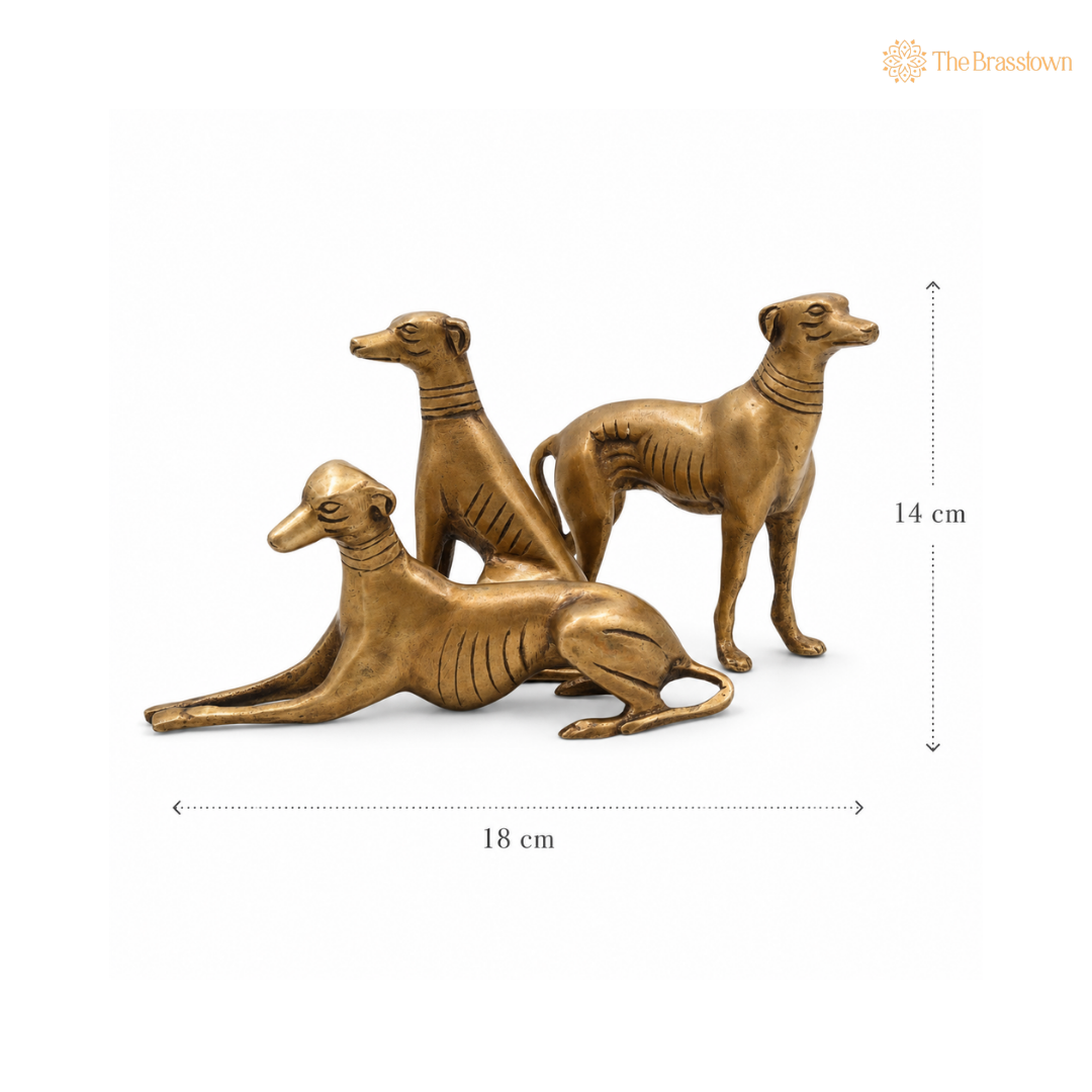 Brass Dog Idol (Peetal Dog Statue) Set of 3 – Decorative Dog Figurine for Home, Office &amp; Table Décor 5.5 Inch