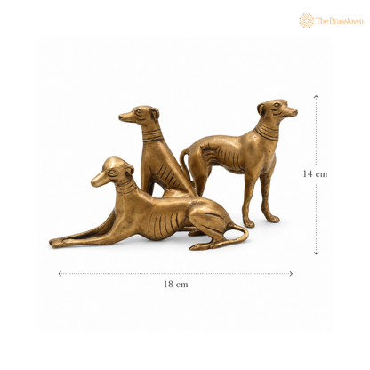 Brass Dog Idol (Peetal Dog Statue) Set of 3 – Decorative Dog Figurine for Home, Office &amp; Table Décor 5.5 Inch