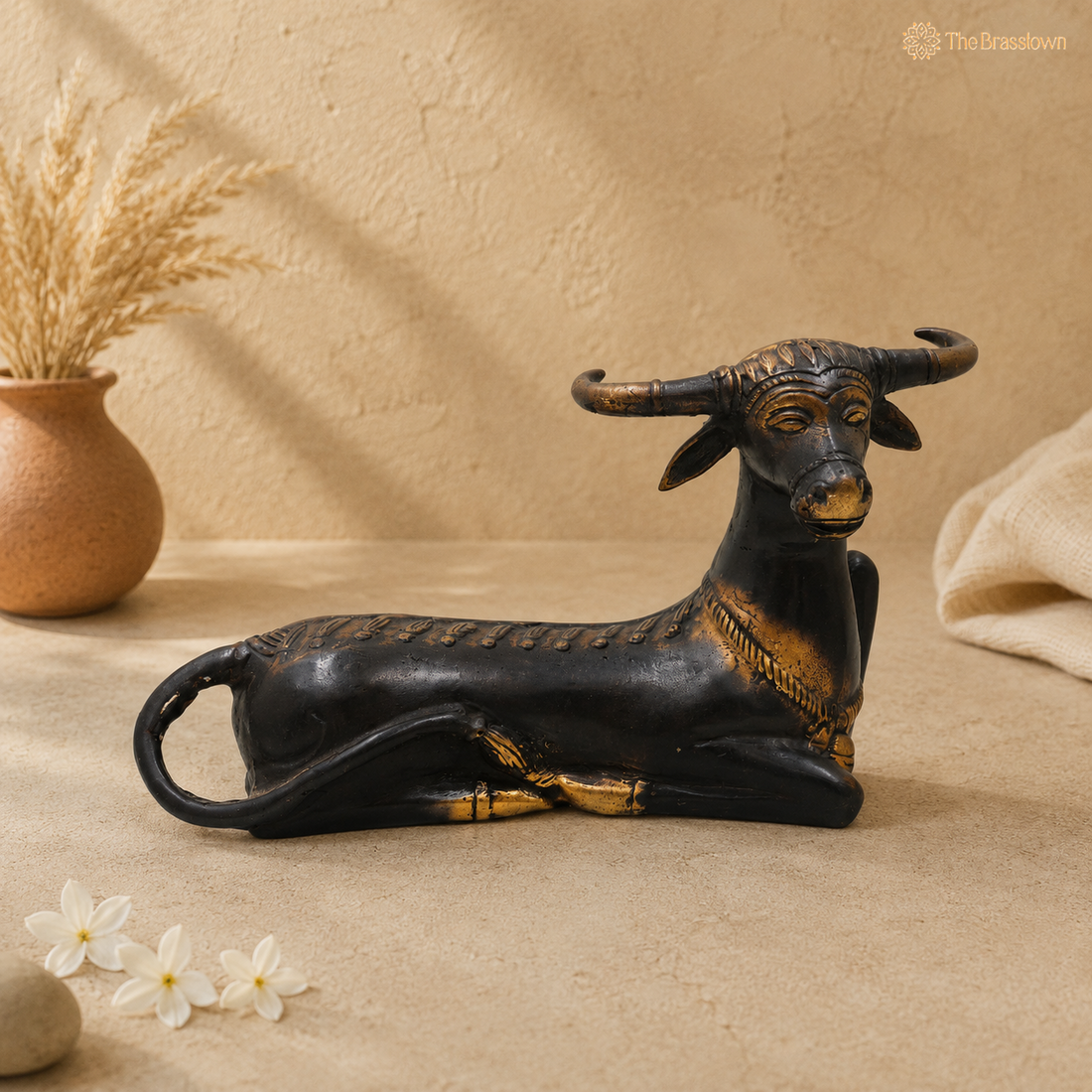 Handcrafted Brass Nandi Statue – Sacred Nandi Bull Statue for Puja &amp; Home Mandir Décor 5.5 Inch