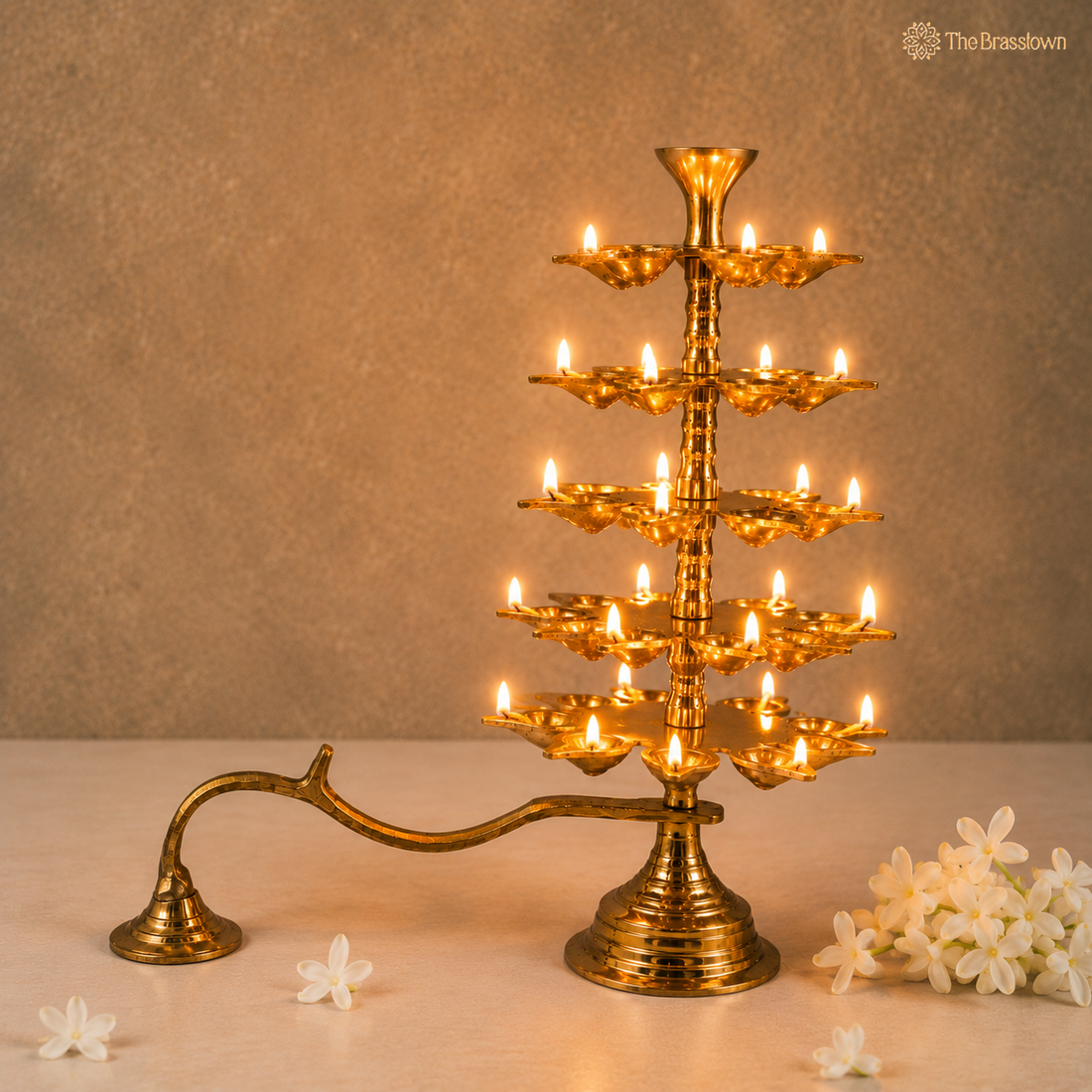 Brass 5 Layer Aarti Lamp – Traditional 5 Tier Deepam (Tripadi / Trishreni Deepam) for Home Mandir, Temple &amp; Festival Pooja Décor 14 Inch