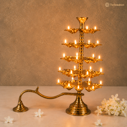 Brass 5 Layer Aarti Lamp – Traditional 5 Tier Deepam (Tripadi / Trishreni Deepam) for Home Mandir, Temple &amp; Festival Pooja Décor 14 Inch