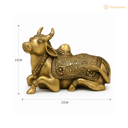 Brass Sitting Nandi Idol – Sacred Nandi Bull Statue for Puja &amp; Home Mandir Décor 5 Inch