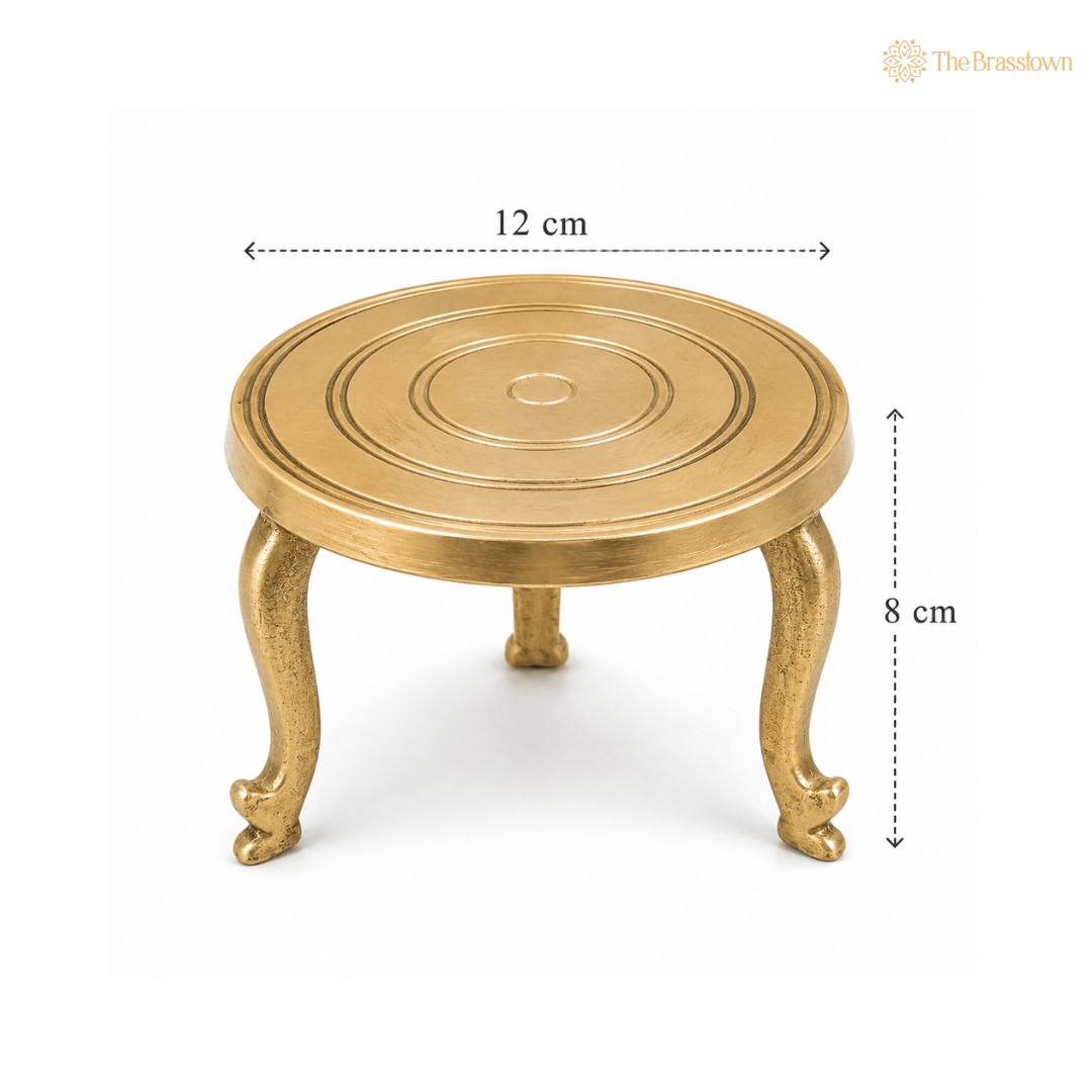 Brass Round Pooja Chowki – Circular Idol Display Stand for Home Mandir &amp; Puja Setup 3 Inch