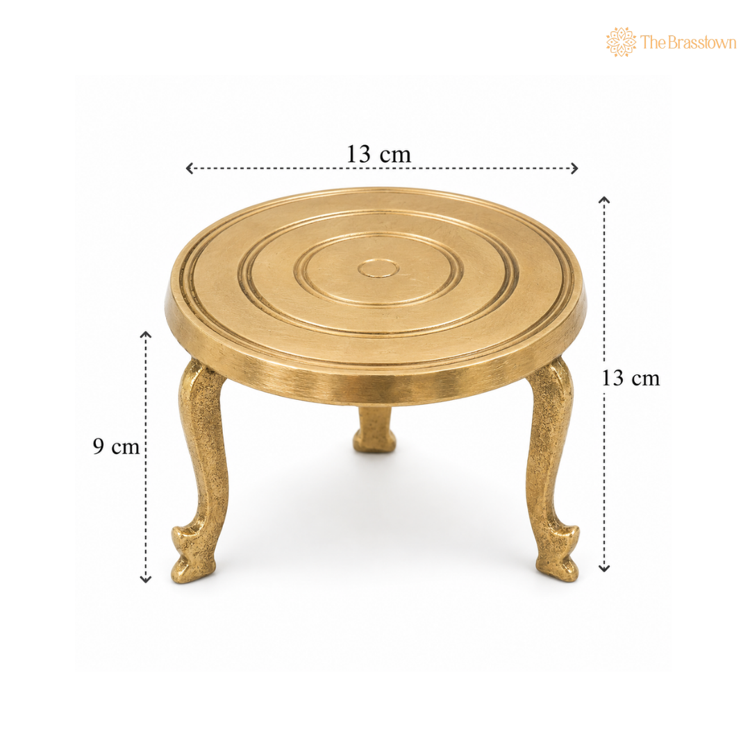 Brass Round Pooja Chowki – Circular Idol Display Stand for Home Mandir &amp; Puja Setup 3.5 Inch