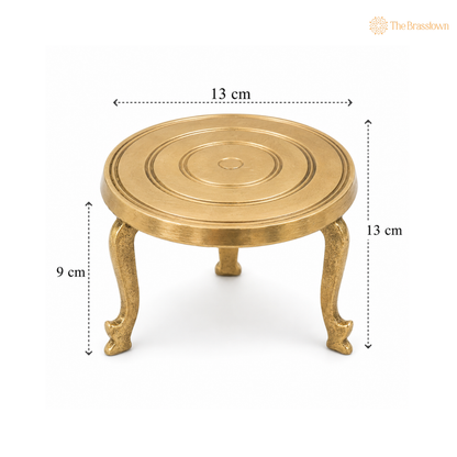 Brass Round Pooja Chowki – Circular Idol Display Stand for Home Mandir &amp; Puja Setup 3.5 Inch