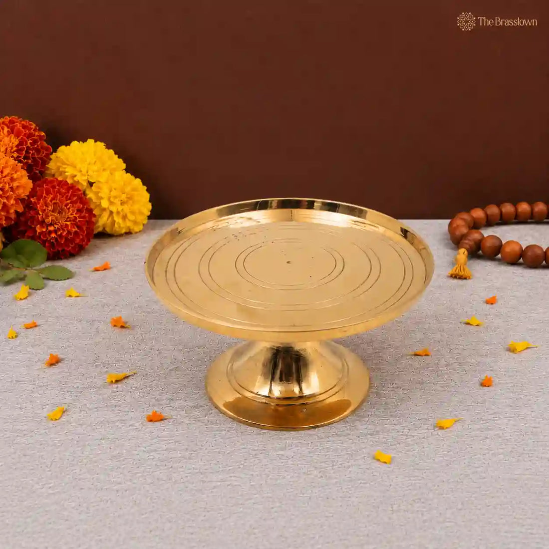 Brass Round Pooja Chowki – Traditional Puja Stand for Idols, Diya &amp; Home Mandir 3.5 Inch