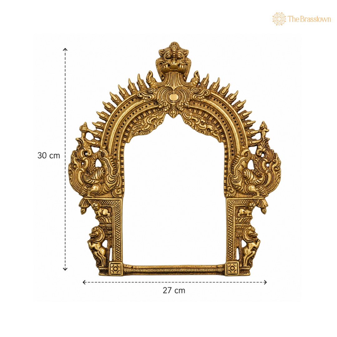 Brass Prabhavali Arch – Peetal Prabha Mandala Makara Torana Frame for Idols &amp; Home Mandir Décor 12 Inch