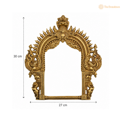 Brass Prabhavali Arch – Peetal Prabha Mandala Makara Torana Frame for Idols &amp; Home Mandir Décor 12 Inch