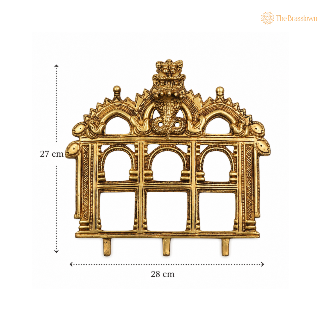 Brass Prabhavali Makara Torana Arch – Peetal Prabha Mandala Makara Torana Frame for Idols &amp; Home Mandir Décor 10.5 Inch