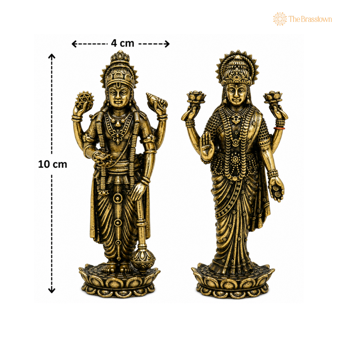 Brass Standing Lakshmi Idol – Divine Goddess of Wealth &amp; Fortune for Puja 4 Inch