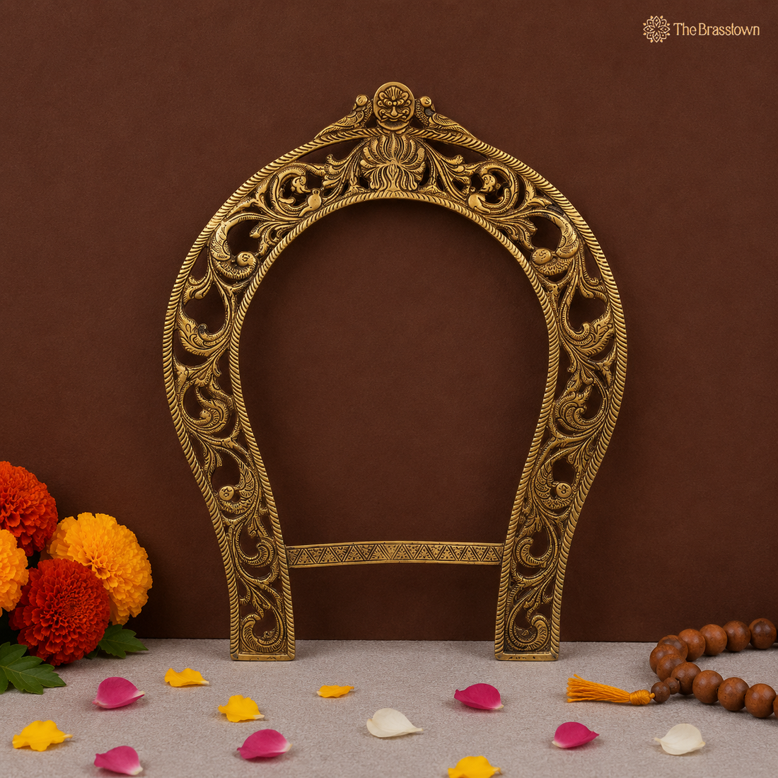 Brass Handcrafted Big Prabhaval Arch – Handcrafted Arch Wall Hanging for Home Temple, Deity Décor &amp; Spiritual Ambience 19 Inch