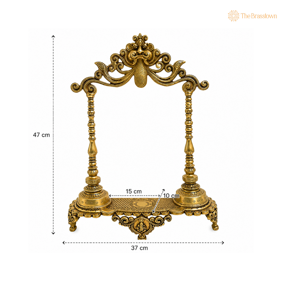 Brass Deity Stand with Prabhavali &amp; Chowki – Temple Singhasan Peetha Bajot for Idols &amp; Home Mandir Décor 19 Inch