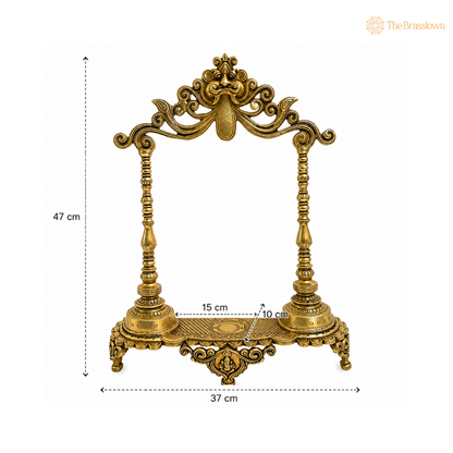 Brass Deity Stand with Prabhavali &amp; Chowki – Temple Singhasan Peetha Bajot for Idols &amp; Home Mandir Décor 19 Inch