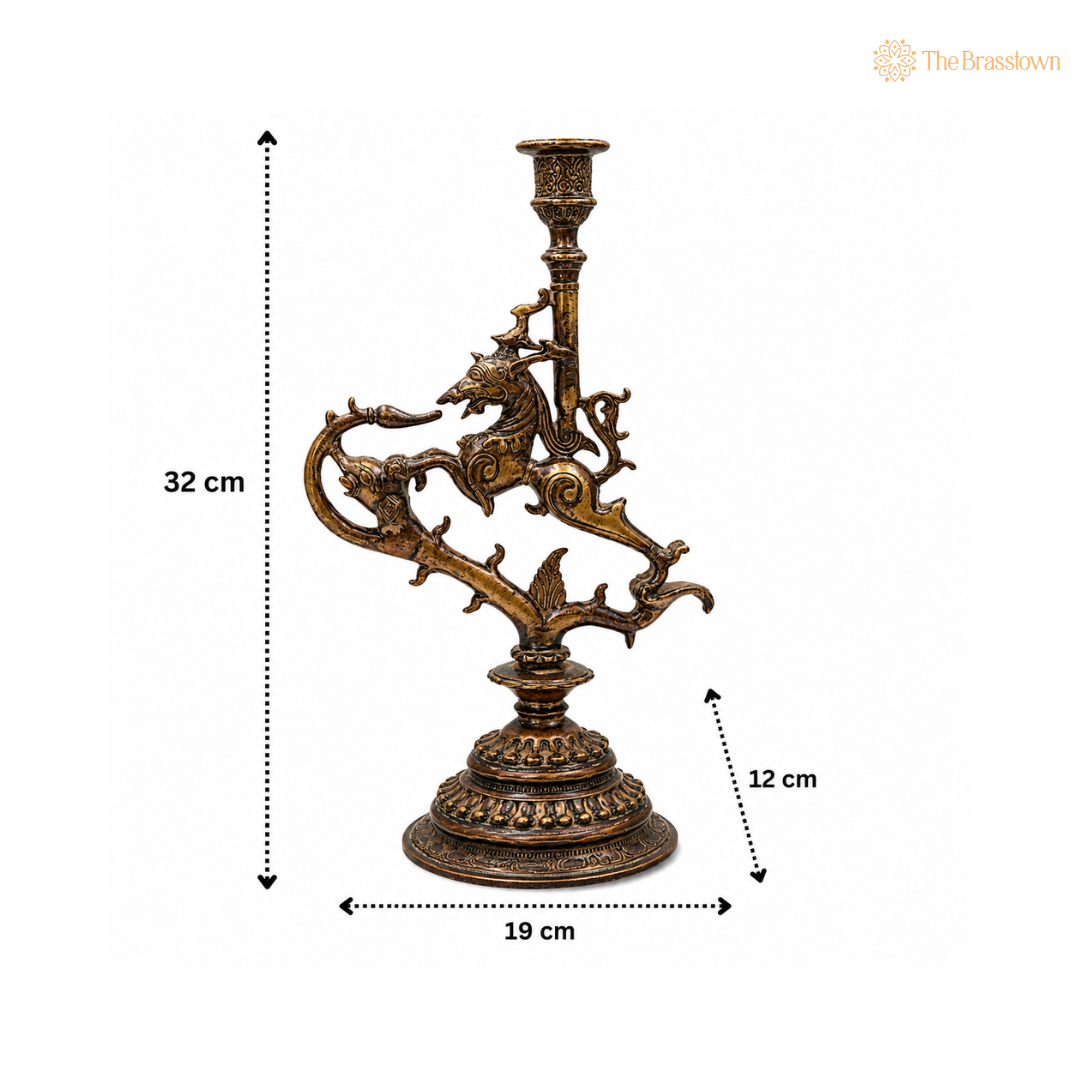 Brass Yali Candle Holder Stand – Handcrafted Lion (Sher) Pooja Deepam Stand for Temple &amp; Home Mandir Décor 13 Inch