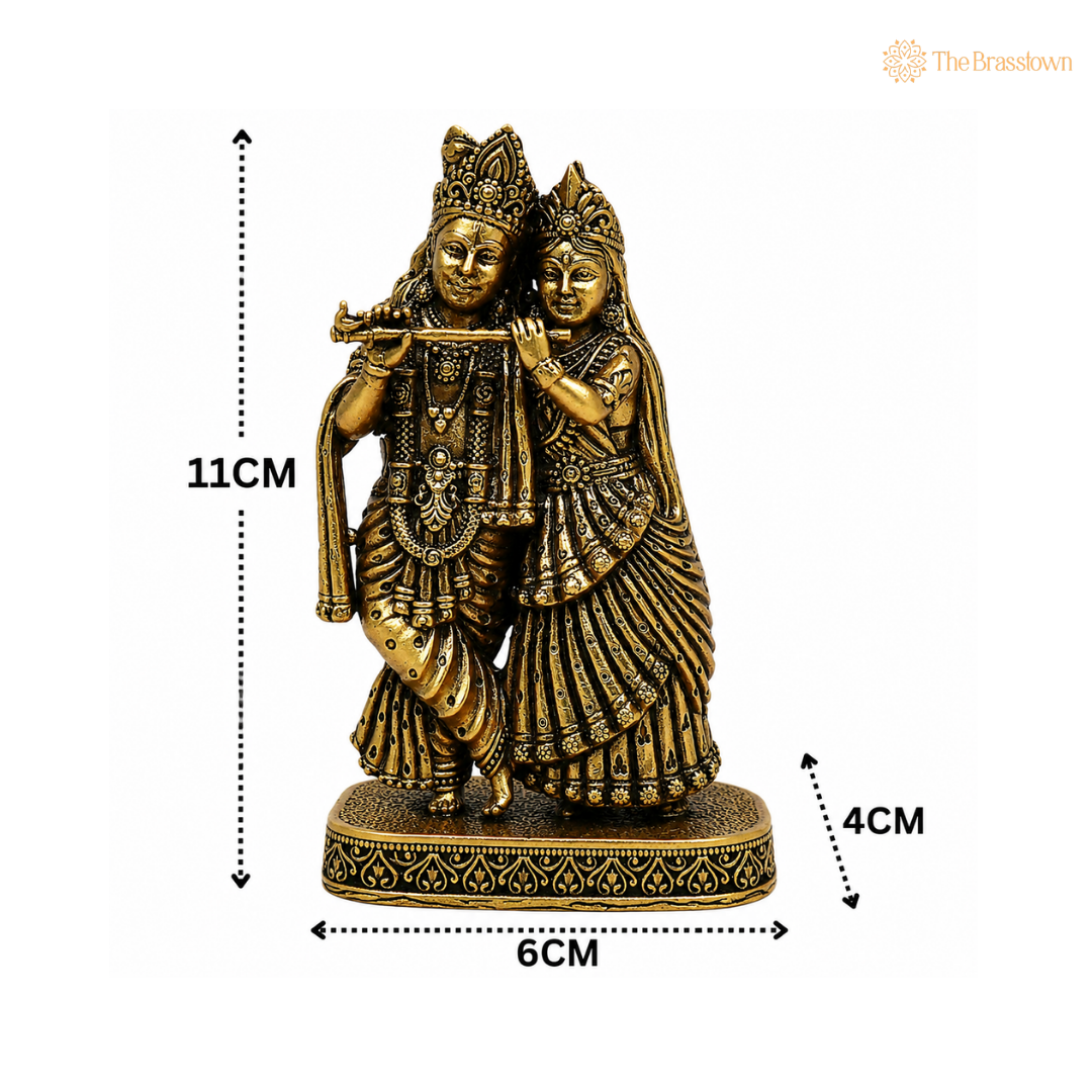 Brass Radha Krishna Idol – Peetal Radhe Shyam Murti for Home Pooja, Mandir Décor &amp; Gifting 4.5 Inch