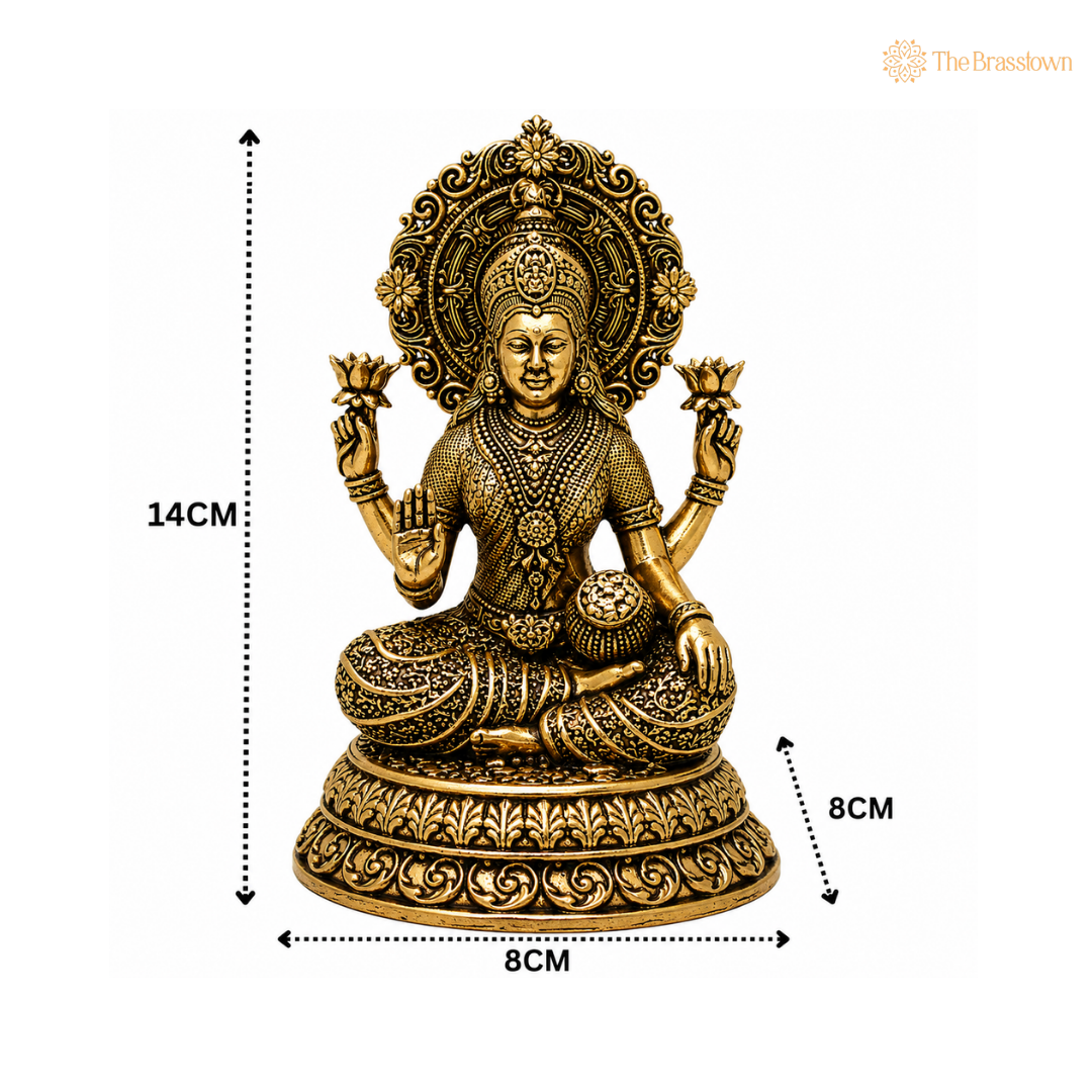 Brass Mahalakshmi Idol – Peetal Goddess Lakshmi Murti for Puja, Home Mandir &amp; Spiritual Décor 5.5 Inch