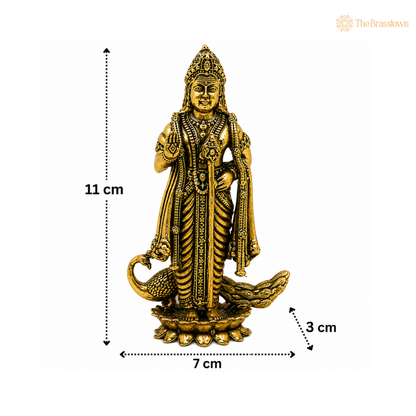 Brass Murugan Idol with Peacock – Kartikeya / Skanda / Subramanya Statue, Handcrafted Lord Murugan Murti for Puja &amp; Home Décor 4.5 Inch