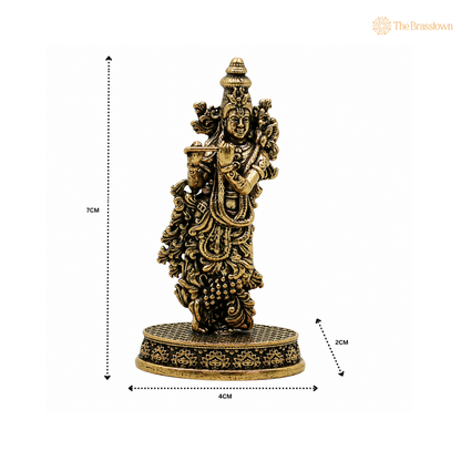 Brass Krishna Idol – Lord Krishna Murti (Makhan Chor, Govind, Gopal, Shyamsundar) for Puja, Home Mandir &amp; Décor 3 Inch