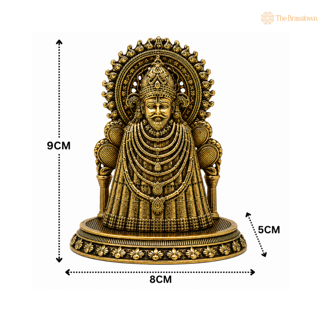 Brass Khatu Shyam Idol – Shyam Baba Murti (Barbarika) for Puja, Home Mandir &amp; Spiritual Décor 3.5 Inch