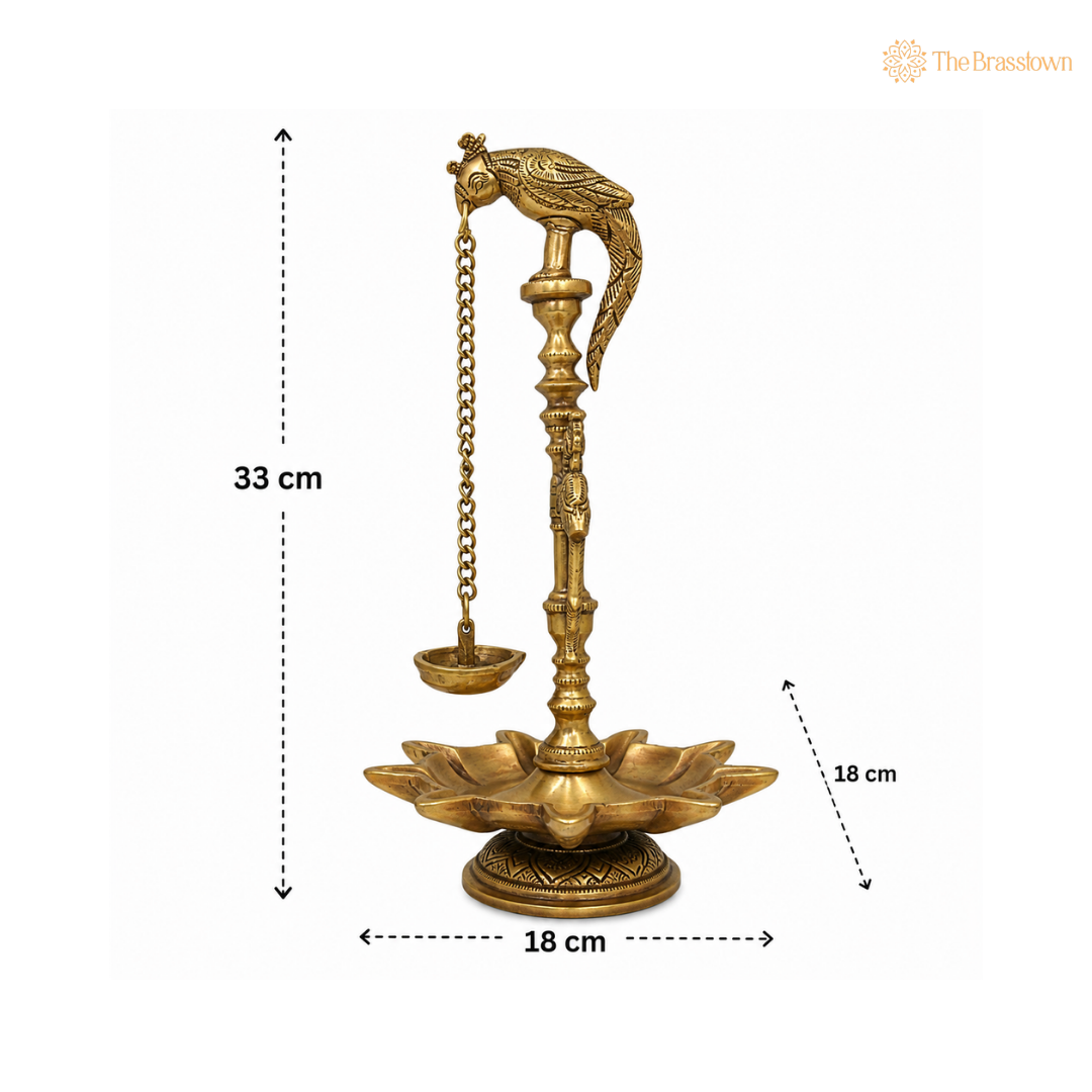 Parrot Perch Brass Hanging Diya Pair 13 Inch
