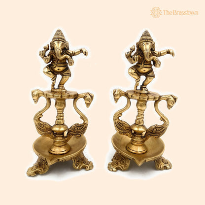Handcrafted Brass Ganesh Diya Set – Vinayaka Deepam, Ganapati Oil Lamp, Pillaiyar Vilakku, Ganesha Idol for Pooja 6.5 Inch 1