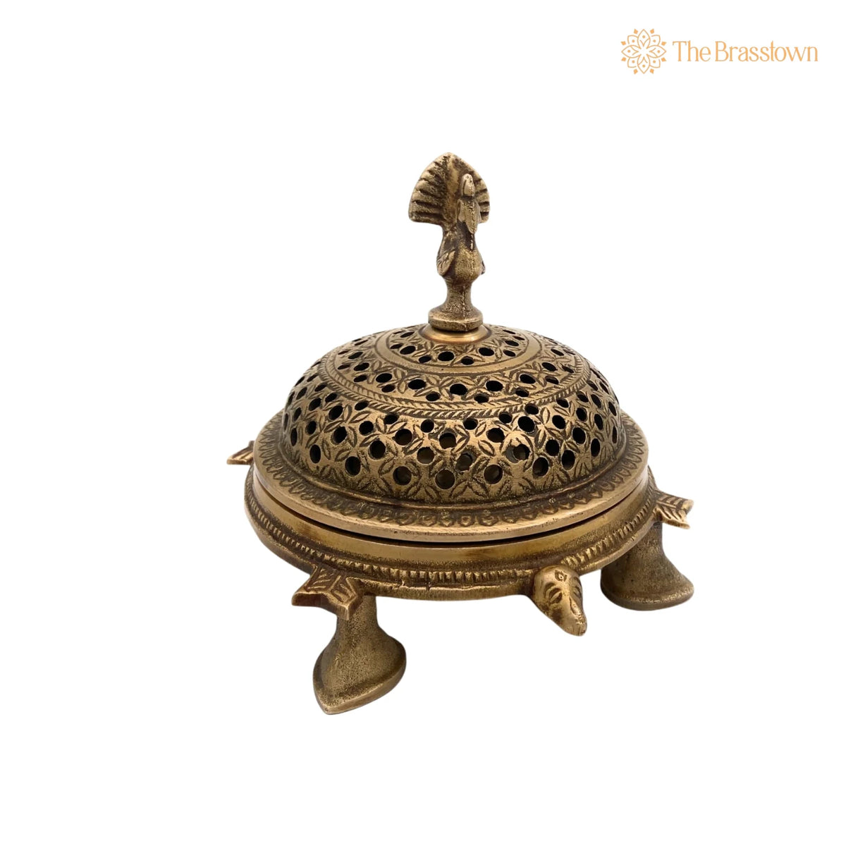 Brass Dhoop Dani – Handcrafted Peetal Sambrani Burner, Pital Agarbatti Stand for Pooja, Loban Dani, Bakhoor Holder 5 Inch 3