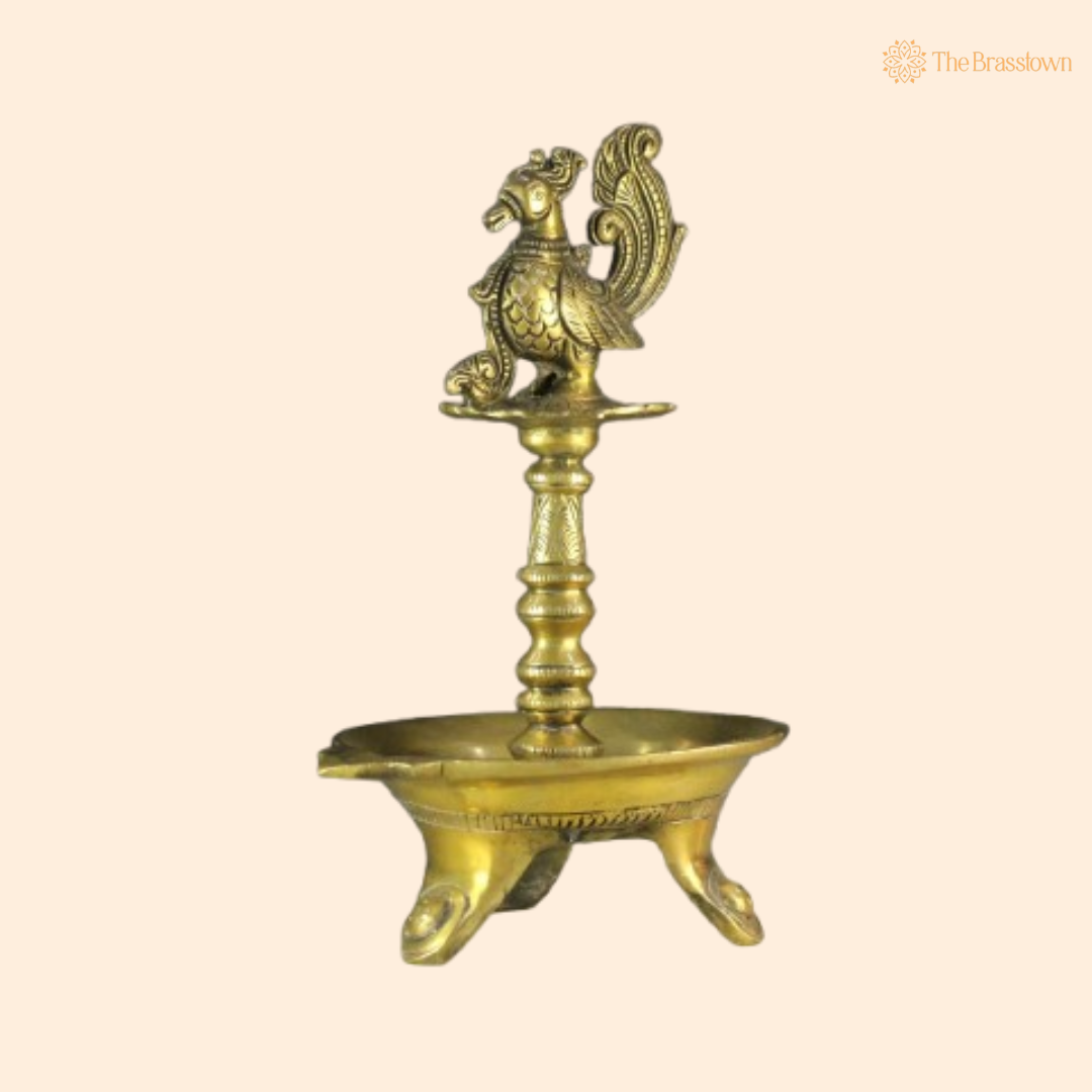 Traditional Brass Peacock Deepam Lamp 10 Inch