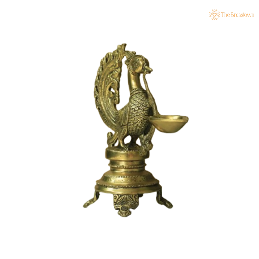 Traditional Brass Peacock Pooja Diya 9 Inch