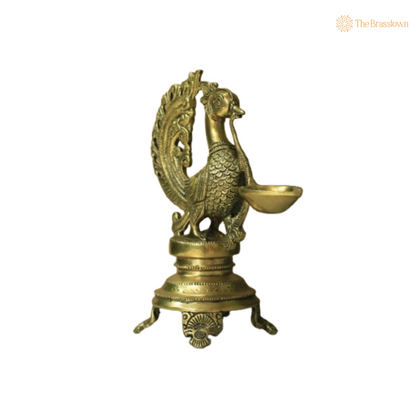 Traditional Brass Peacock Pooja Diya 9 Inch