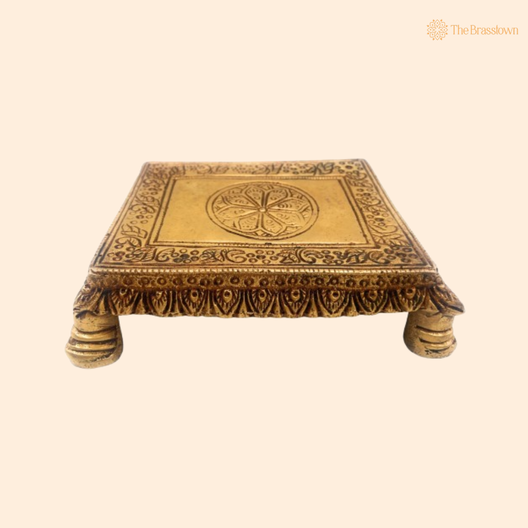 Traditional Brass Pooja Pedestal – A Sacred Foundation for Worship 1 Inch