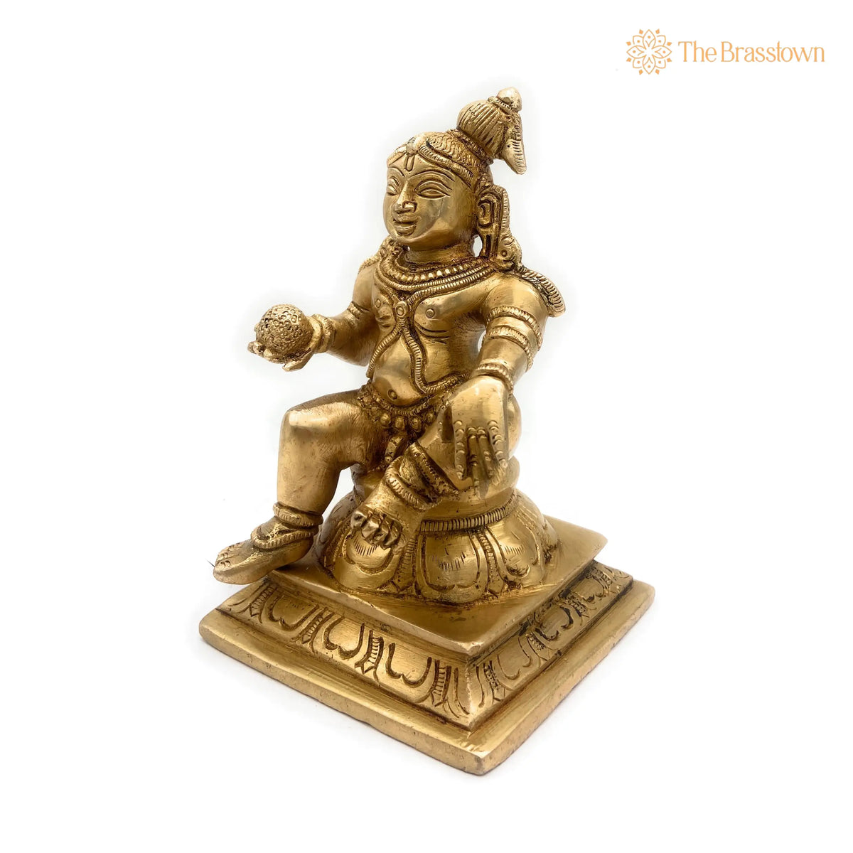 Brass Ladoo Gopal Idol – Handcrafted Bal Krishna Murti, Makhan Chor Navneet Chora Nandalala Statue for Pooja, Temple &amp; Home Décor 6.5 Inch 2