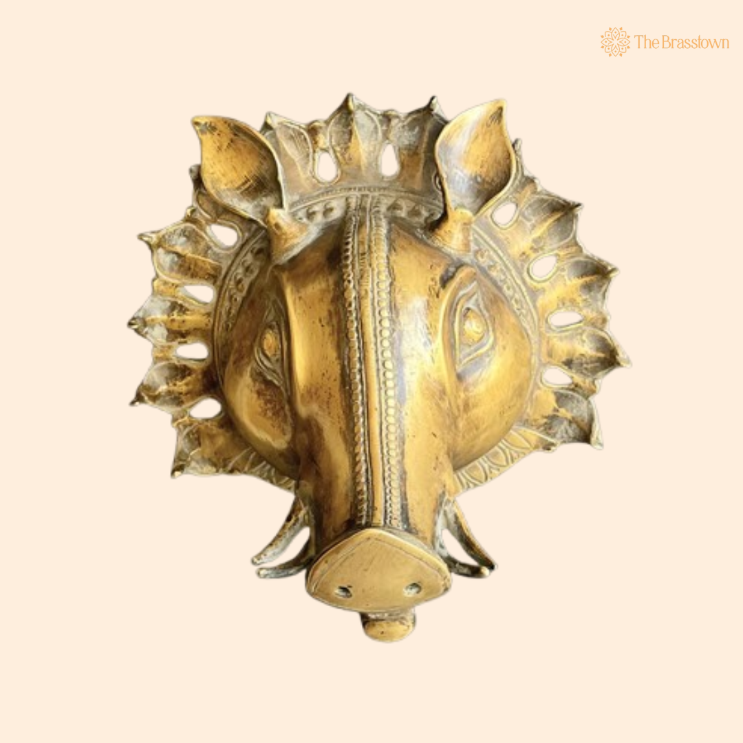 Varaha Brass Wall Mask – Symbol of Strength and Prosperity 10 Inch