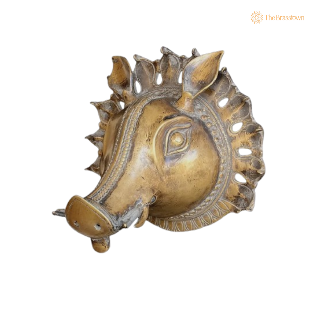 Varaha Brass Wall Mask – Symbol of Strength and Prosperity 10 Inch