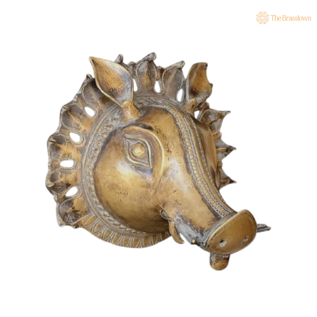 Varaha Brass Wall Mask – Symbol of Strength and Prosperity 10 Inch
