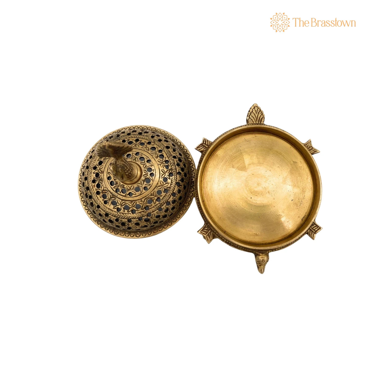Brass Dhoop Dani – Handcrafted Peetal Sambrani Burner, Pital Agarbatti Stand for Pooja, Loban Dani, Bakhoor Holder 5 Inch 4