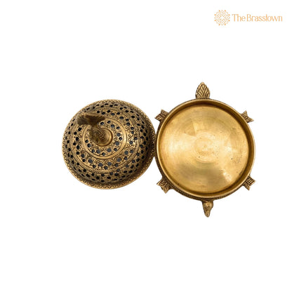 Brass Dhoop Dani – Handcrafted Peetal Sambrani Burner, Pital Agarbatti Stand for Pooja, Loban Dani, Bakhoor Holder 5 Inch 4