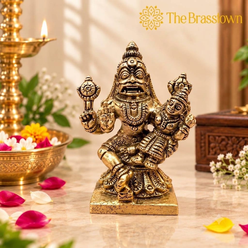 Brass Lakshmi Narasimha Idol – Traditional Narahari Swamy Murti for Pooja, Home Mandir, Spiritual Décor &amp; Gifting 2.5 Inch