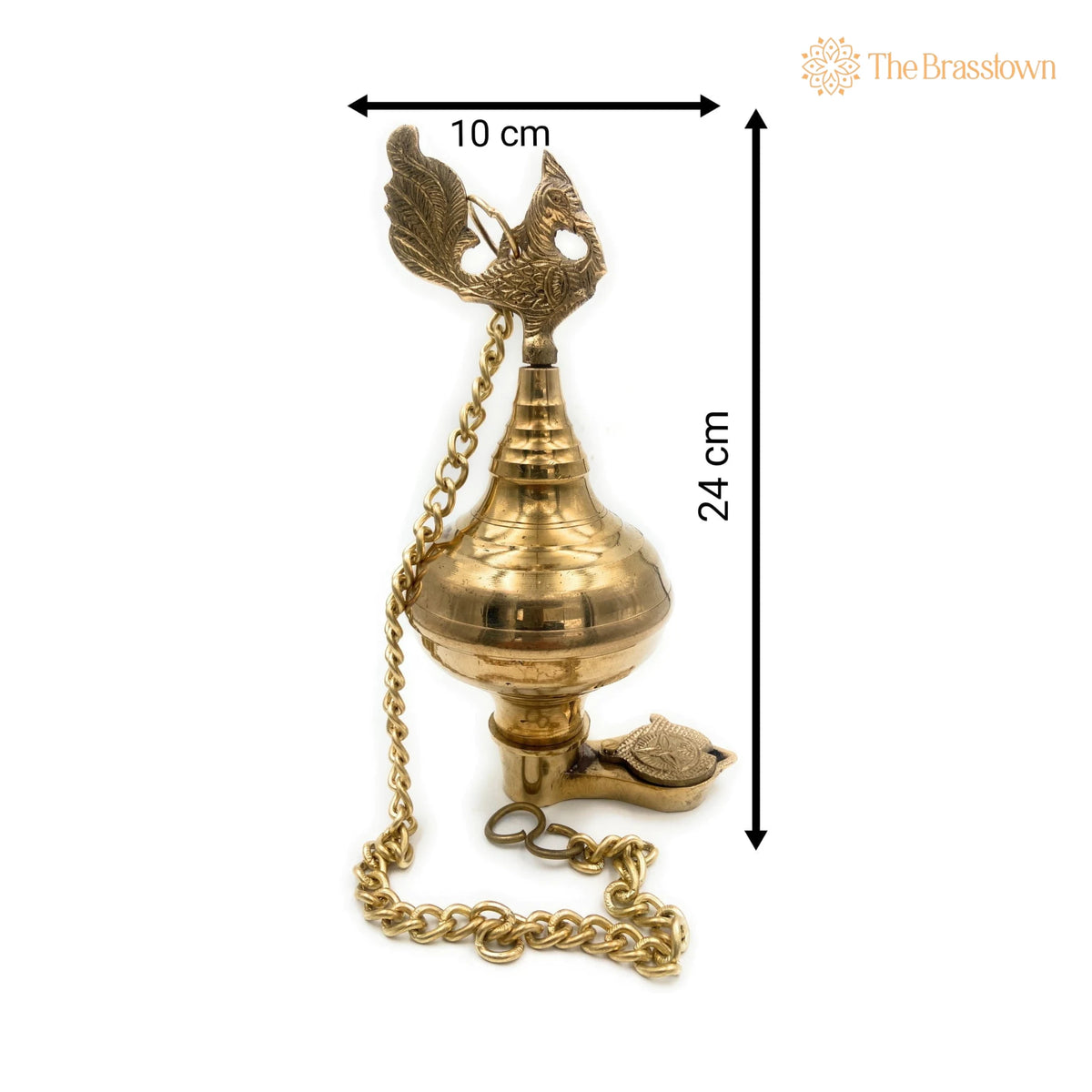 Handcrafted Brass Hanging Pooja Lamp Diya – Traditional Peetal Pittal Pitala Ceiling Lantern for Lakshmi, Saraswati 9.5 Inch 5
