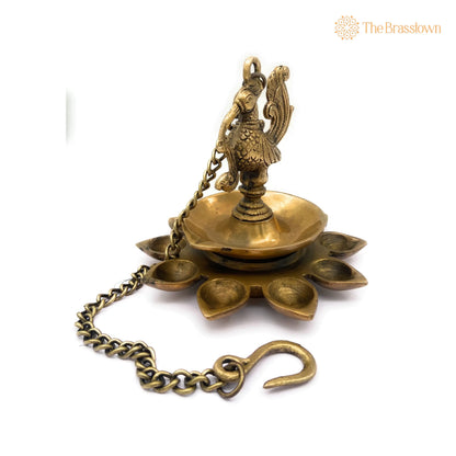Brass Hanging Lamp Peetal Pittal Ceiling Lantern – Handcrafted Traditional Pitala Pendant Light, Antique Vellikal Jhoomar 7 Inch 4