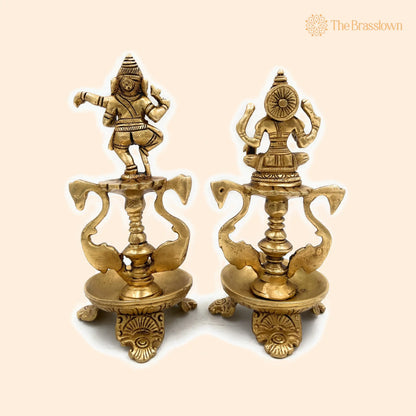 Brass Ganesh Lakshmi Diya – Handcrafted Pooja Ganesha Laxmi Lamp, Deep, Deepam, Lamps For Home Temple Décor Set Of 2 6.5 Inch 1