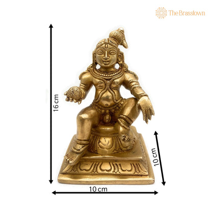 Brass Ladoo Gopal Idol – Handcrafted Bal Krishna Murti, Makhan Chor Navneet Chora Nandalala Statue for Pooja, Temple &amp; Home Décor 6.5 Inch 3