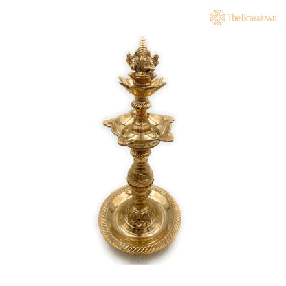 Brass Ganesh Oil Lamp Vinayaka Deepam – Handcrafted Ganesha Diya, Pillayar Vilakku, Ganapati Deepak, Peetal Vigneshwara Vilakku 14.5 Inch 3