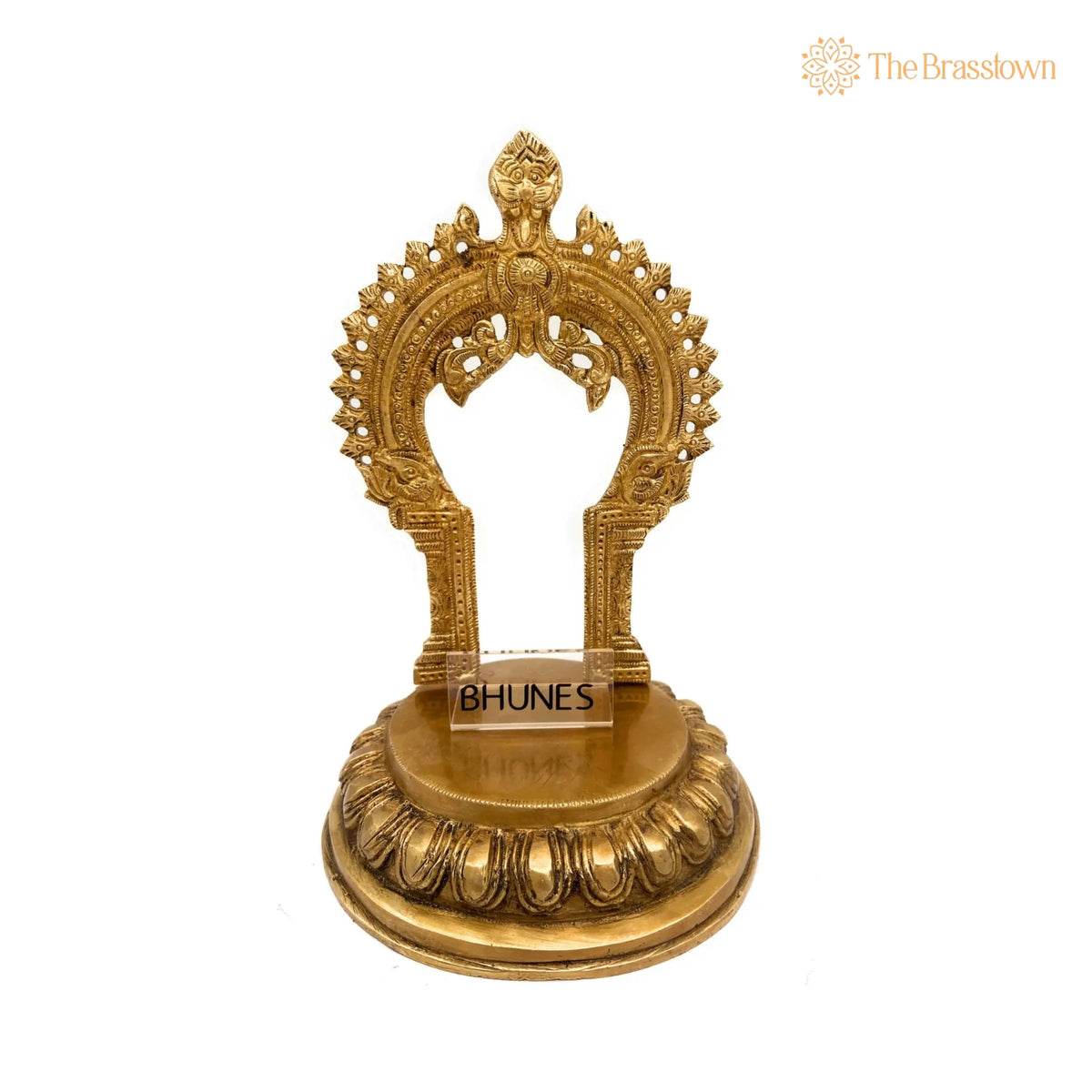 Brass Peeta With Prabhavali Idol – Pital Prabhai Peetha, Hindu Temple Murti Base, Handmade Peetal Prabhavali Chowki 8 Inch 2